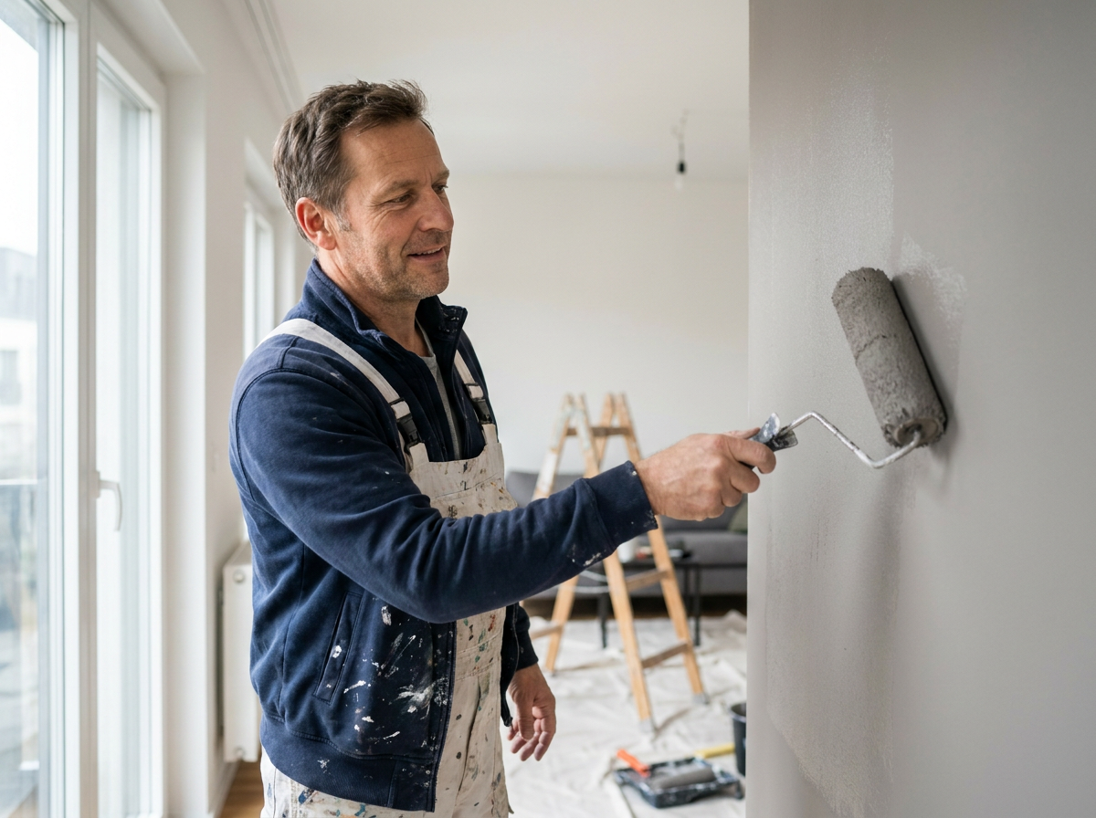 Maler beim Streichen einer Innenwand